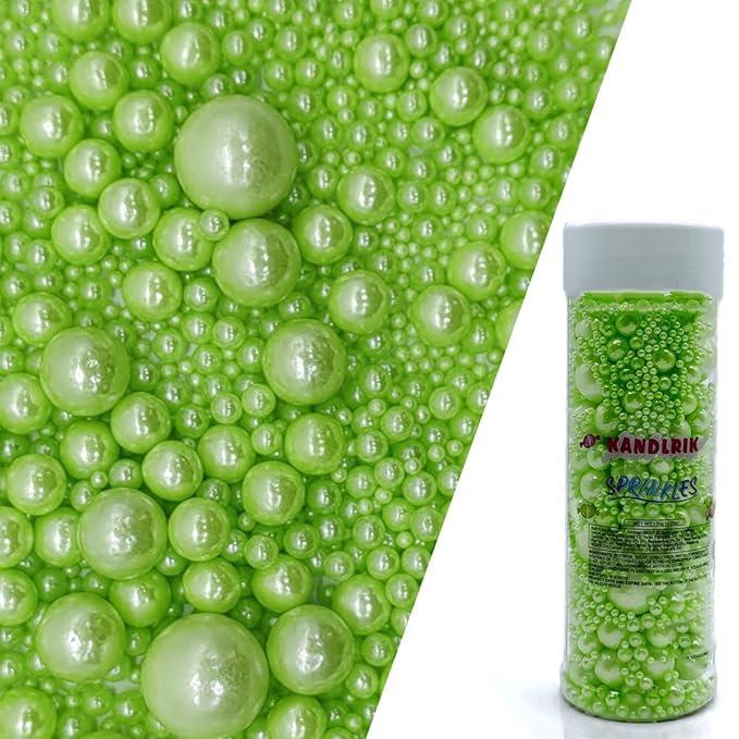 Edible Light Green Sugar Pearls Sprinkles Candy Mix Size Pearls Cake Decorations Cupcake Toppers Decorating Perfect for Wedding Party Valentine Christmas Supplies 4.58OZ