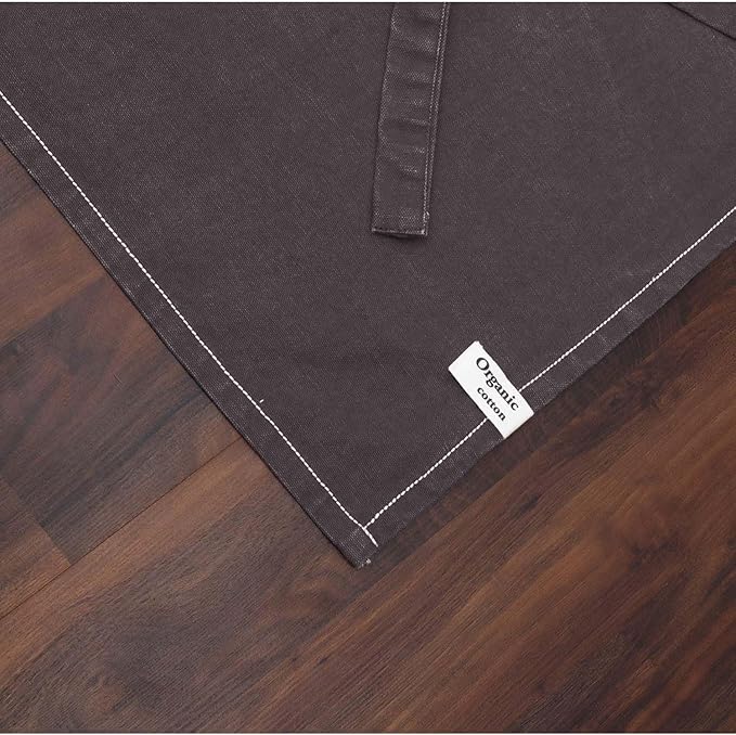 AMOUR INFINI Cotton Solid Aprons for Women with Pocket, Adjustable Strap and Waist Ties Washed Chef Aprons for Cooking, Baking and Gardening (27.5x33 Inches - Brown)