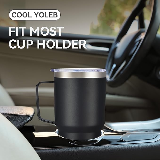 30 oz Tumbler with Handle and Lid, Stainless Steel Tumblers Double Wall Vacuum Insulated Travel Mug Leak Proof Cup Keep Drinks Cold and Hot Black, 1 Pack