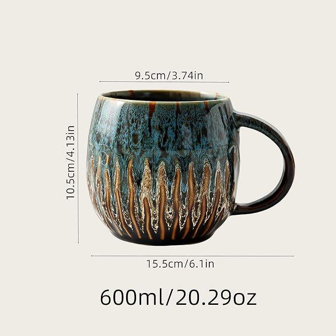 20oz Raku Glaze Coffee Mug - Unique Handcrafted Look Ceramic Cup, Large Tea Mug, Microwave & Dishwasher Safe (blue)