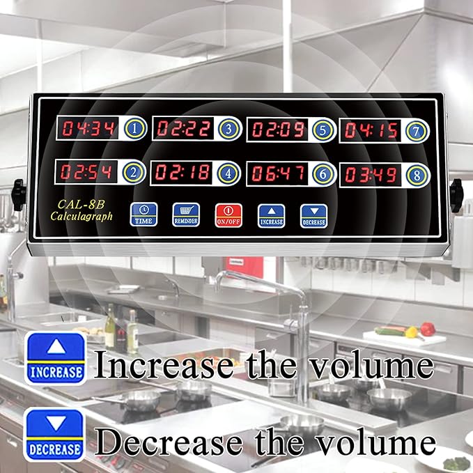 Kitchen Timers for Cooking, 8 Channel, Commercial Grade, Stainless Steel, LED Digital, Loud Alarm,