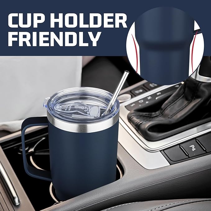 20 oz Tumbler with Handle Stainless Steel Insulated Coffee Mug Tumbler with Lid and Straw Double Wall Vacuum Insulated Coffee Mug Leak Proof Travel Mug Tumbler for Hot and Cold Drink (Navy Blue,1pack)