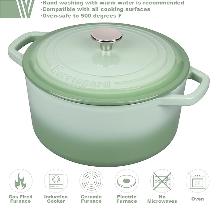 Enameled Cast Iron Dutch Oven Pot with Lid, for Bread Baking, Round Bread Oven- include Sourdough Bread Baking Supplies Set, 4.5QT, Green