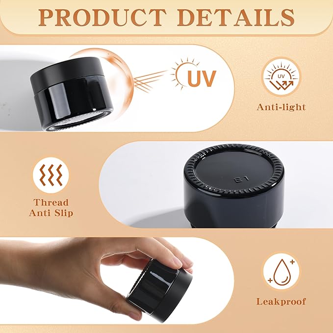 Glass Jars with Lids,Eco-Friendly Cosmetic Containers with Airtight Black Lids & Liners, Multi-Color Options for Cream, Lotion, Body Butter, DIY Skincare Travel Jars (Black, 1oz)