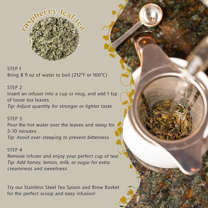 Raspberry Leaf Tea, Loose Leaf Herbal Tea – Supports Pregnancy & Labor Prep, Natural Menstrual Pain Relief – Women's Health – 4.4 oz Resealable Bag (Makes 50 Cups) – The Elegant Elephant