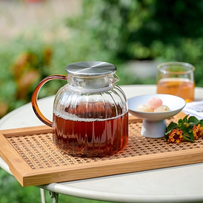 Glass Pitcher,46.7 oz/1380 ml,Hand Blown Glass Water Pitcher with Lid for Juice,Coffee, Tea, Milk, Hot Water and Iced tea,Father's Day Gifts