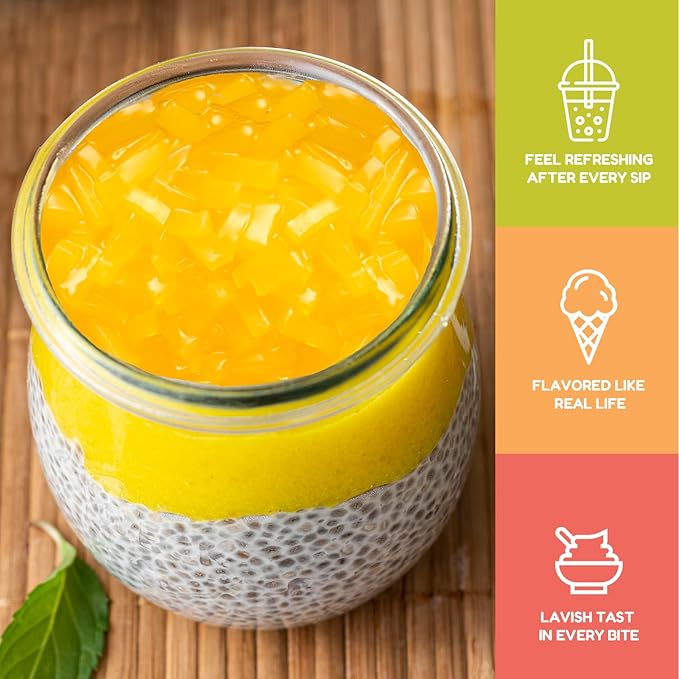 Fanale Coconut Jelly Topping nata de coco for Bubble Tea 8.3 lb | Mango Jelly | for Boba Tea, Smoothies, Slushes, Desserts | 8.3 pound (Pack of 4) | JEL003-CS