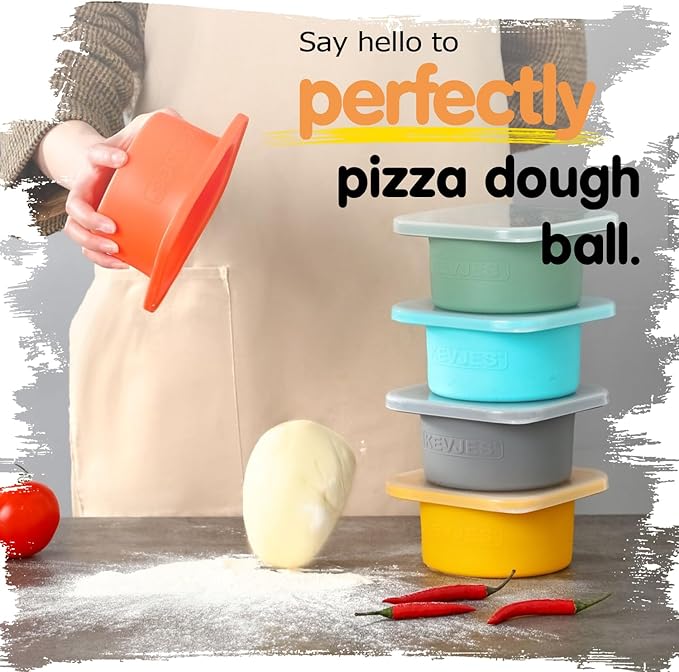 PLUS-Large 1000ml Pizza Dough Proofing Boxes for DIY Artisan Pizza, Food Grade Silicone Stackable Containers with Lids. Freezer, Fridge, Dishwasher Safe (5Space Grey Plus)