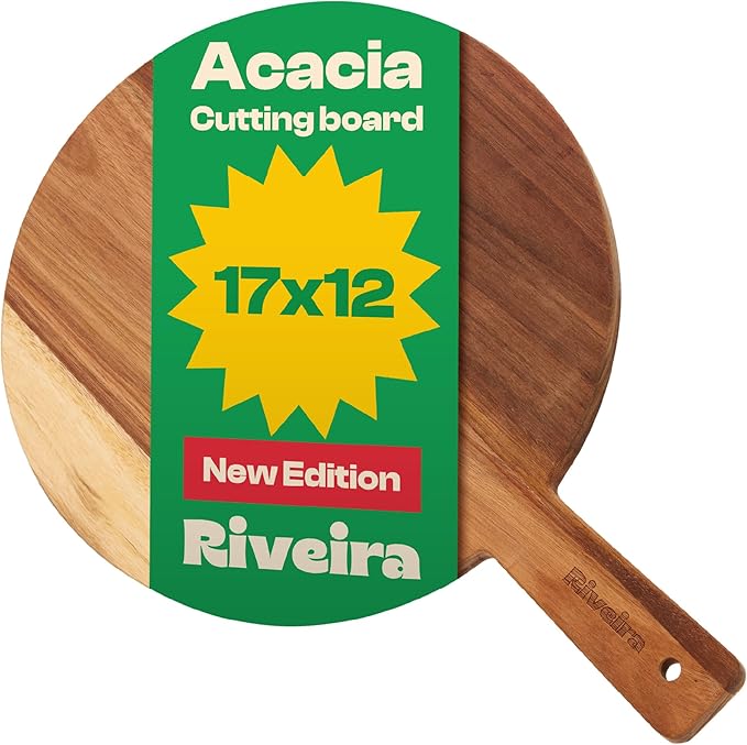 Riveira Acacia Wood Cutting Board – Gourmet Acacia Grandeur: 17 x 12 Wooden Cutting Board – Natural Wooden Cutting Boards For Kitchen Decorative – Innovative Juice Grooves Acacia Wooden Chopping Board