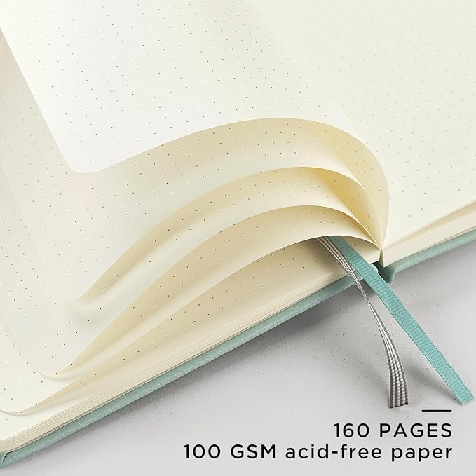 &And Per Se Dotted Journal Notebook, A5 Hardcover Leather Bullet Dotted Journal, 160 Pages 100 gsm Thick Dotted Paper，3 Sheets of Stickers Included - 5.7'' x 8''（Cyan）