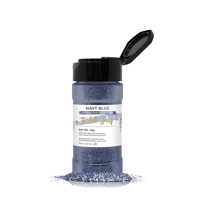 BAKELL Navy Blue Edible Glitter, 45 Grams | TINKER DUST Edible Glitter | KOSHER Certified | 100% Edible Glitter | Cakes, Cupcakes, Cake Pops, Drinks, Dessert Vegan Glitter & Dusts (45g Shaker, Navy Blue)