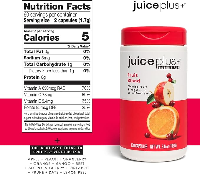JuicePlus+ Fruit, Vegetable & Berry Blend: Nutrient-Packed Ingredients For Heart Health, Immune Function, Cognitive Performance, & Radiant Skin - Prepacked 3 bottles (60 servings of Fruit, Veg, Berry)