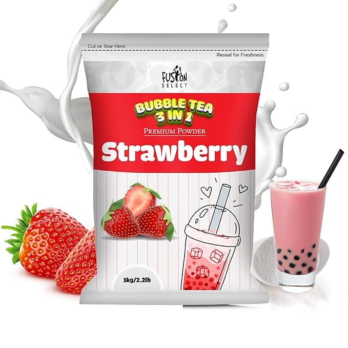 Fusion Select 2.2lb Tea Powder Strawberry Flavored-3-in-1 Drink Powder with Cream & Sugar - Instant Pre-Mixed Beverage for Hot or Cold Blends or Yummy Frappes (Strawberry)
