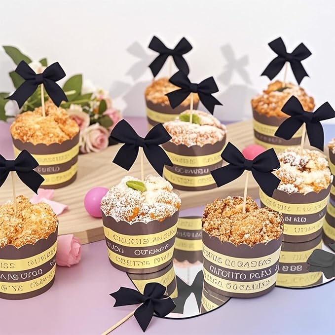 Black Bow Cupcake Toppers,Black Bow Birthday Decoration, Bow Themed Party Decorations Coquette Cake Decoration for Bachelorette Bridal Engagement Birthday Wedding Baby Shower Party Decor