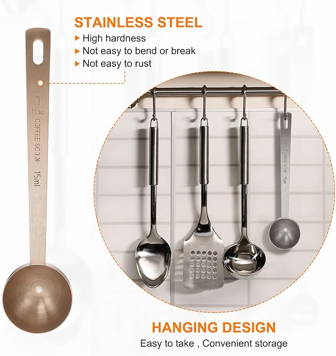 HARFINGTON Coffee Scoop Spoon 1tbsp (3tsp, 15ml) 304 Stainless Steel Long Handle Teaspoon/Tablespoon Measuring Spoons Scoops for Tea Sugar Kitchen, Rose Gold