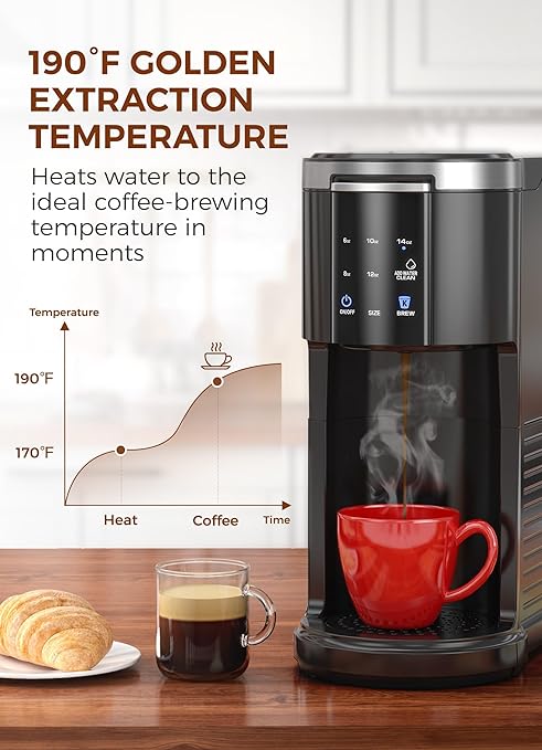 COWSAR Single Serve Coffee Maker, K Cup Coffee Brewer for Capsule and Ground Coffee, Capsule Coffee Machine with 40 Oz Water Tank, Instant-Heat, 5 Brew Sizes Up To 14 Oz, Black