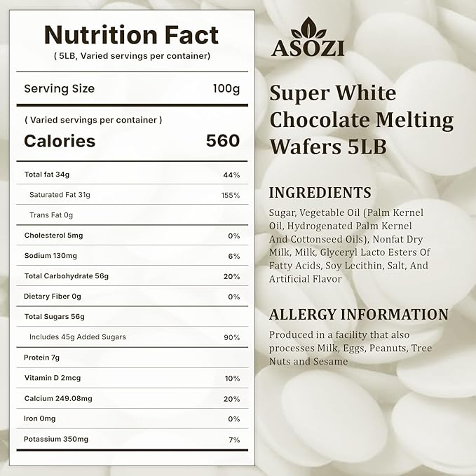 Super White Chocolate Melting Wafers 5lb – Smooth and Creamy, Perfect for Dipping, Baking, Candy Making, and Decorating Desserts – Ideal for Fountains, Coating, and Molded Chocolates (Super White Chocolate)