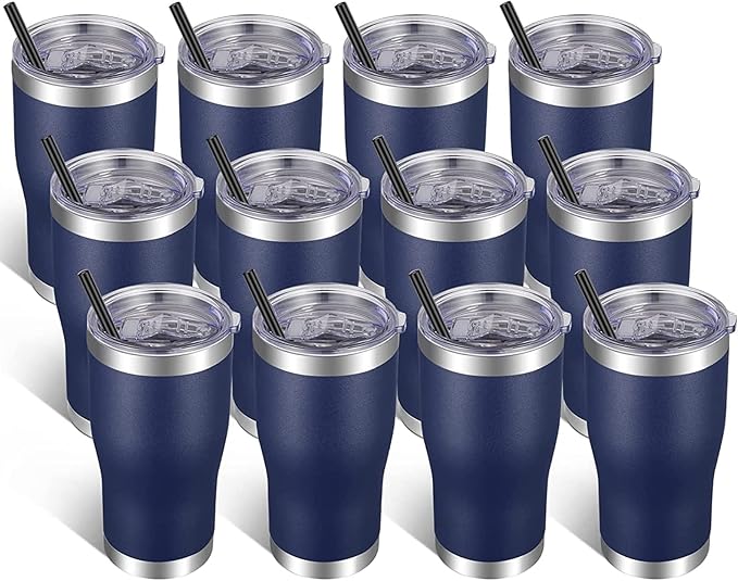 VEGOND 20oz Tumbler Stainless Steel Tumbler Cup with Lid And Straw Vacuum Insulated Double Wall Travel Coffee Mug(Navy Blue 12 Pack)