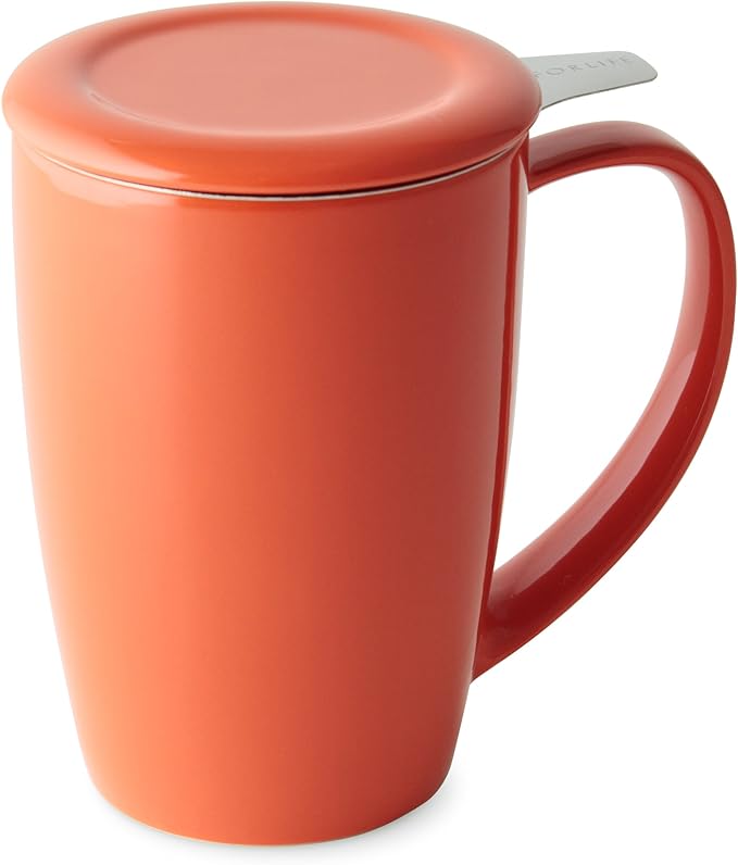 FORLIFE Curve Tall Tea Mug with Infuser and Lid 15 ounces, Carrot