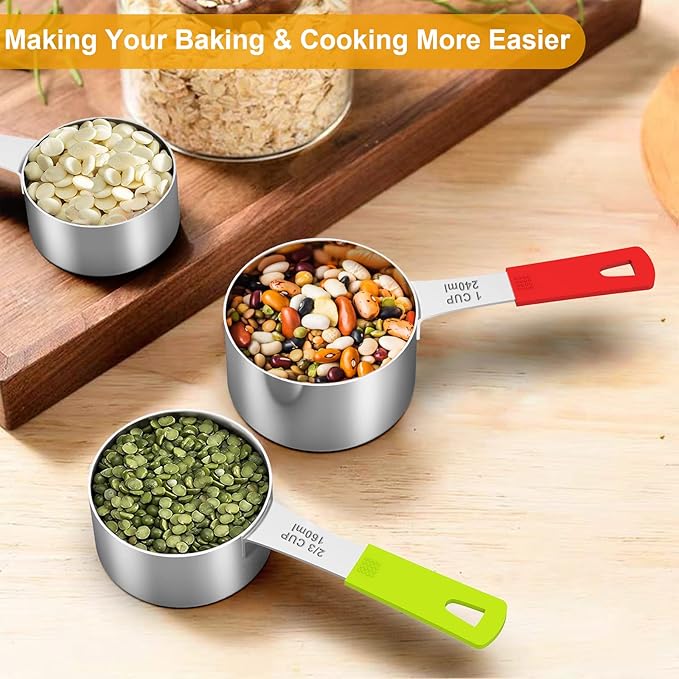 Wildone 8-Piece Measuring Cups Set, Stainless Steel Nesting Measuring Cups, Perfect for Dry and Liquid Ingredients, Dishwasher Safe