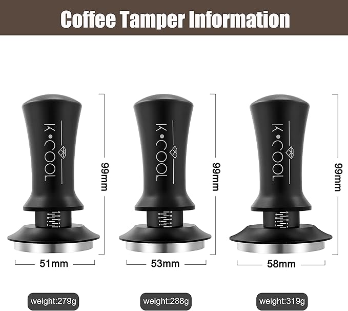 K COOL 58mm Espresso Tamper, Premium Barista Tools Coffee Tamper with Spring Loaded, Stainless Steel Base Tamper Compatible with Espresso Machine Rancilio, Gaggia Bottomless Portafilter (58mm, Black)