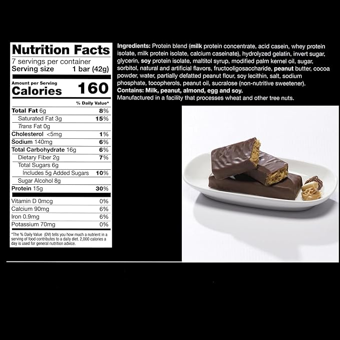 ProtiWise – Peanut Butter Cup High Protein 15g Bar | 7/Box | Weight Loss, Diet, Keto Friendly, Meal Replacement | Gluten Free, Low Fat, Low Sugar