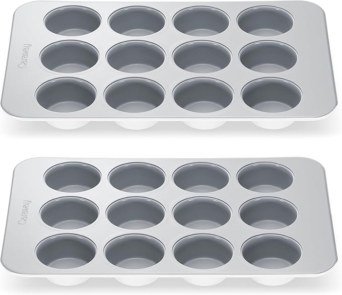 Caraway Non-Stick Ceramic 12-Cup Muffin Pan Duo - Naturally Slick Ceramic Coating - Non-Toxic, PTFE & PFOA Free - Perfect for Cupcakes, Muffins, and More - White