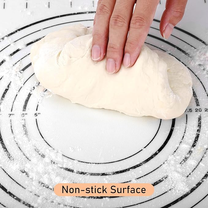 Silicone Pastry Mat with Measurement, Kids Baking Mat for Fondant, Rolling Dough, Pie Crust, Pizza and Cookies, Dough Mat, Counter Mat 12" x 16", Black