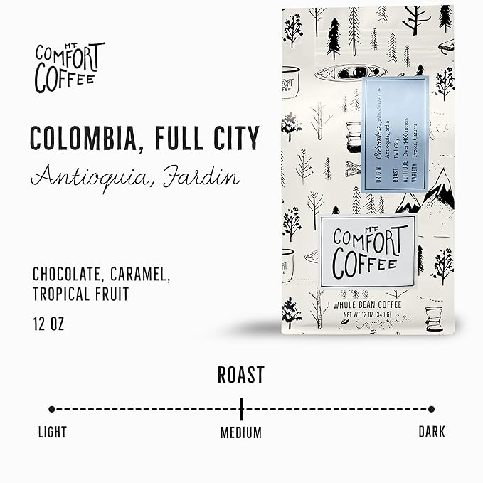 Mt Comfort Coffee Colombia Full City Roast, 12 oz Bag - Bold & Robust Arabica Beans from Colombia, Full City Roasted for Rich Flavor - Sourced From Small, Colombian Coffee Farms - Roasted Whole Beans