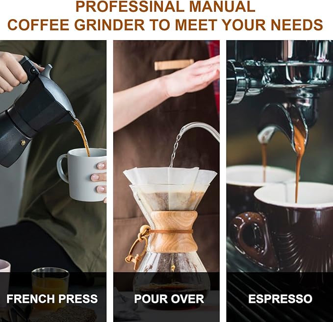 M6 Manual Coffee Grinder,Conical Hexagonal Burr & Double Bearings for Smooth Grinding,Portable Mini Hand Coffee Grinder for Espresso Pour Over French Press at Home or Camping Travling