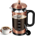 34 Ounce French Press Coffee Maker Copper Stainless Steel Coffee Press, with 4-Level Filter System, Heat Resistant Thickness Borosilicate Glass, BPA-Free Brewed Coffee Pot for Camping Gifts