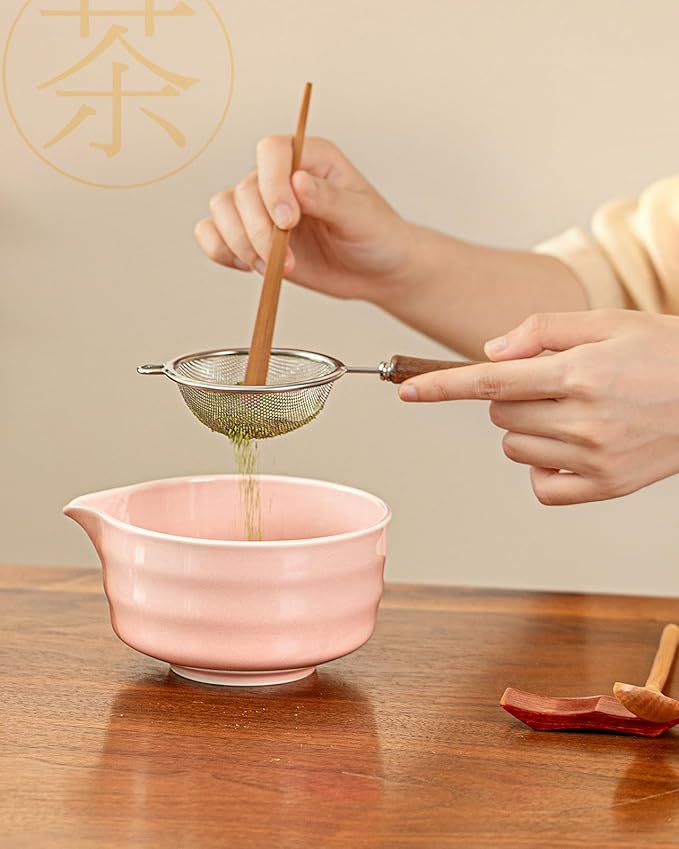 Artisan Matcha Whisk Set - 8 Pcs Premium Matcha Set with Bowl (Chawan), Bamboo Whisk & Tools | Matcha Kit for Making Breakfast/Latte | Gift for Matcha Lovers (Sakura Pink)