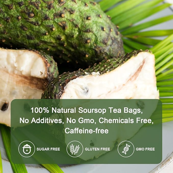 Organic Soursop Leaf Tea Bags | Annona Muricata Herbal Tea for Relaxation & Wellness | Caffeine-Free, Antioxidant Rich | 30 Count | Gluten-Free, Non-GMO