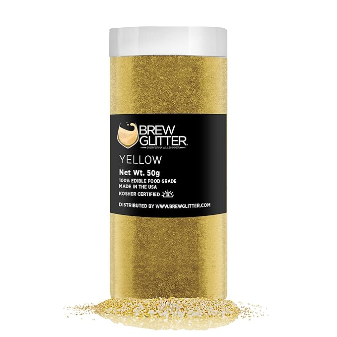 Yellow BREW GLITTER Edible Glitter For Drinks, Cocktails, Beer, Garnish Glitter & Beverages | KOSHER & HALAL Certified | 100% Edible & Food Grade | Vegan, Gluten, Nut Free (50g, Yellow)