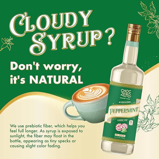 ChocZero Sugar Free Peppermint Syrup for Coffee - Keto Flavoring Syrups - Low Calorie Simple Syrup for Flavored Drinks – 25.4 Fluid Ounces
