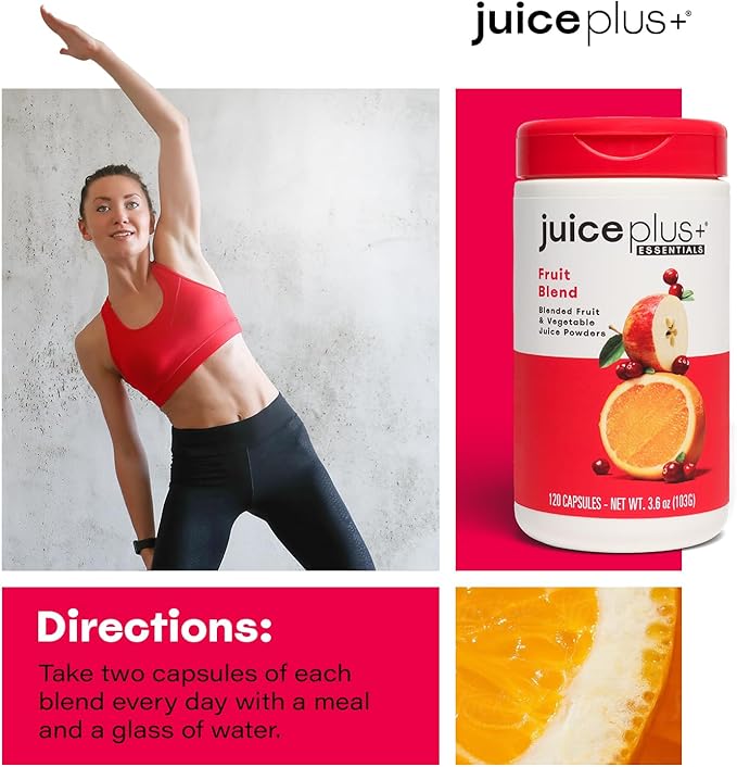 JuicePlus+ Fruit Blend: Plant-Based Whole Food Supplement with Apple, Peach, Cranberry, & More! - Vegan, Gluten-Free, Non-GMO, Kosher - Packed with Plant-Based Vitamins - 1 Bottle (60 Servings)