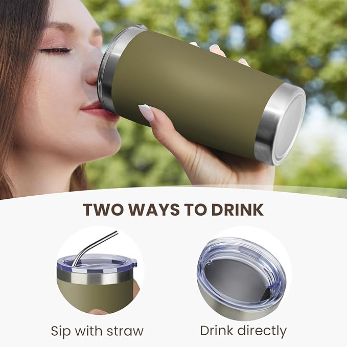 MEWAY 20oz Tumbler 8 Pack Double Wall Vacuum Insulated Travel Mug Bulk, Stainless Steel Tumblers with Lid and Straw, Durable Powder Coated Coffee Cups for Cold & Hot Drinks (Army Green, 8)