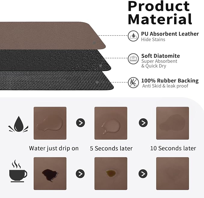 Coffee Mat - Absorbent Hide Stain Rubber Backed Dish Drying Mat for Kitchen Counter - Bar Mats for Countertops Accessories Fit Under Coffee Maker Espresso Machine