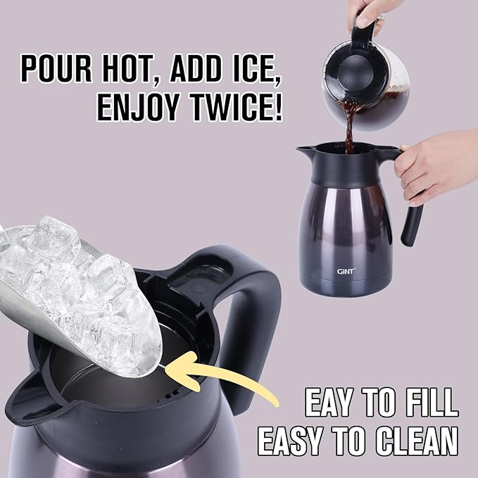 GiNT 1L / 34Oz Thermal Coffee Carafe, Insulated Stainless Steel Coffee Carafes for Keeping Hot/Double Walled Vacuum Thermal Carafe (Purple)
