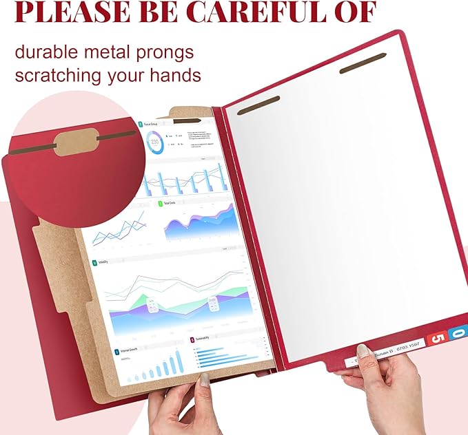 24 Pcs Classification Folders Letter Size, Back to School Supply for Teacher, Student, 2 Dividers Pressboard File Folder Bulk with Fasteners, 3.5 Inch Expanding File Organizer(Dark Red)