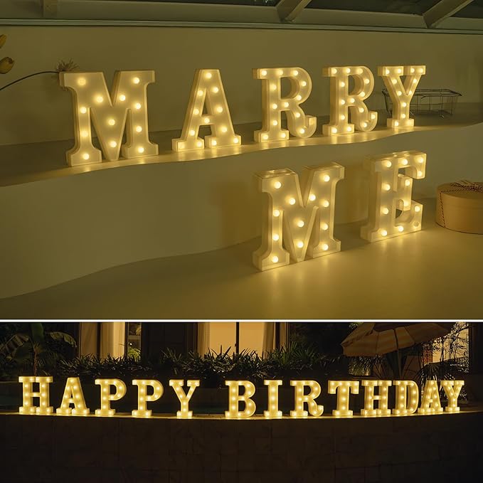 Foaky LED Letter Lights Sign Marquee Light Up Letters Sign for Night Light Wedding/Birthday Party Battery Powered Christmas Lamp Home Bar Decoration(M)