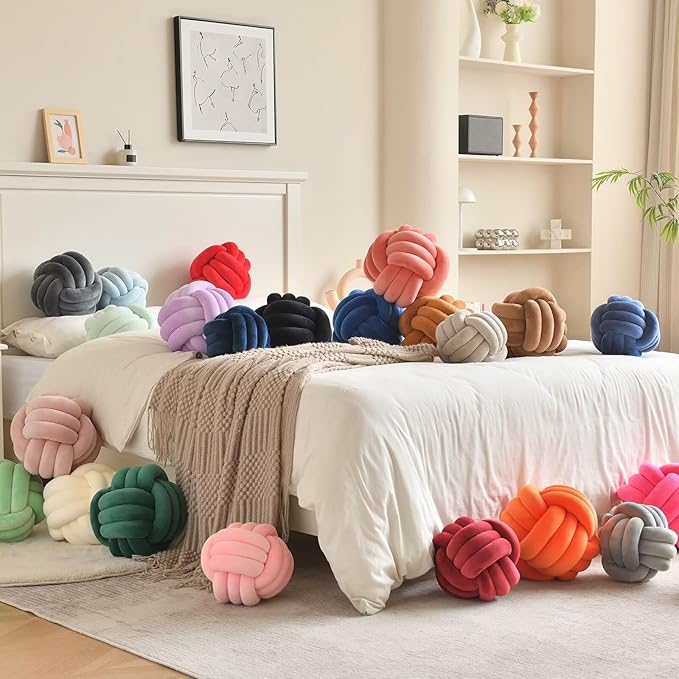 Decorative Throw Knot Pillow Ball for Home Chair Sofa Aesthetic Round Velvet Knotted Pillow Cushion (Black, 11 inches)