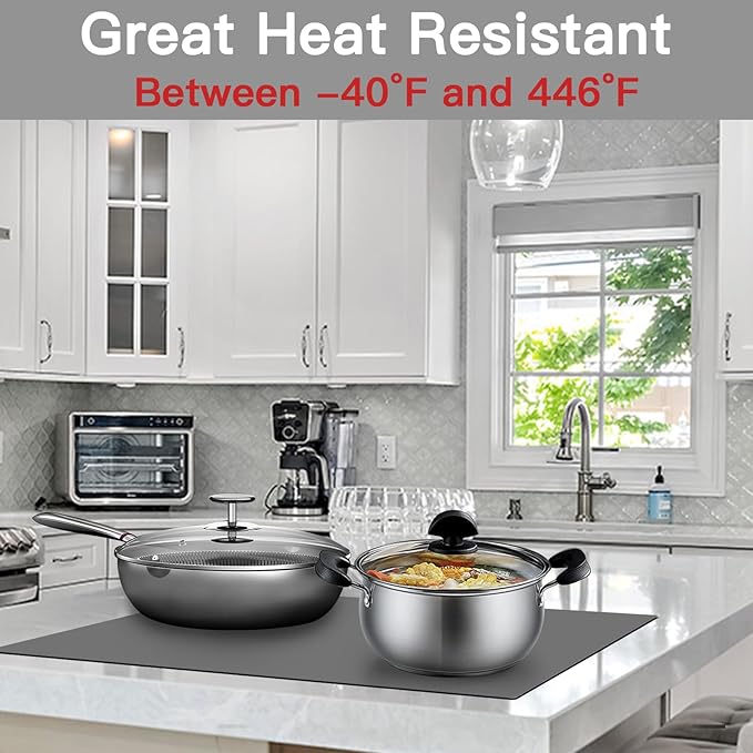 2MM Extra Thick Silicone Mats for Kitchen Counter, 23.6" x15.7" Non-Slip Waterproof Large Countertop Protector Mat, Heat Resistant Mat, Washable Silicone Craft Mat, Placemat, Baking Mat, Black