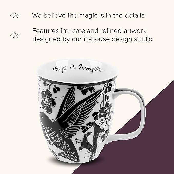 Karma Gifts 16 oz Black and White Boho Mug Hummingbird - Cute Coffee and Tea Mug - Ceramic Coffee Mugs for Women and Men, 1 Count (Pack of 1)