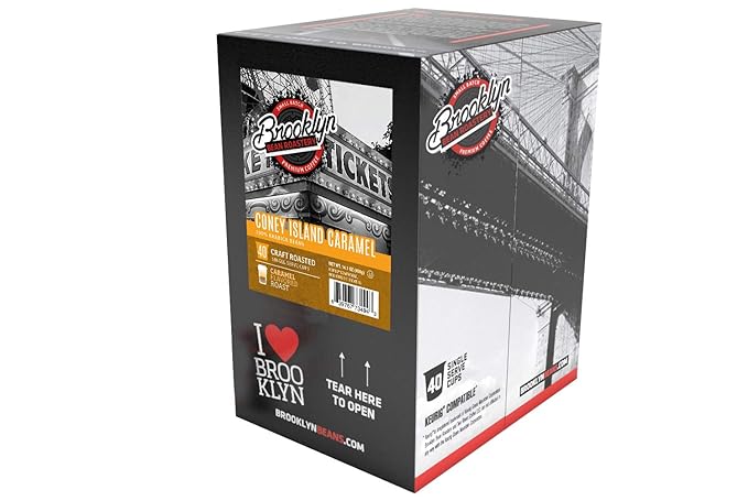 Brooklyn Beans Coney Island Caramel Gourmet Coffee Pods - Compatible with Keurig K Cup Brewers Including 2.0 Machines, 40 Count, Rich and Creamy Caramel