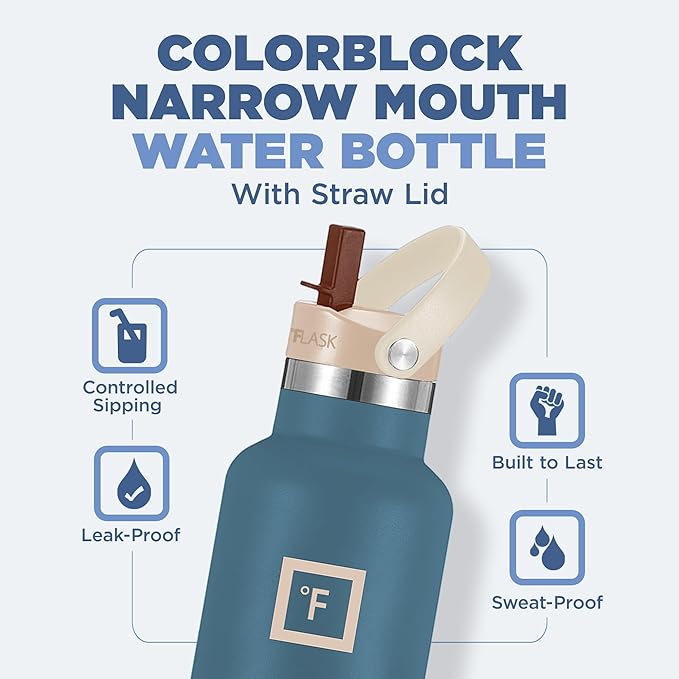 IRON °FLASK Camping & Hiking Hydration Canteens - Narrow Straw Lid & Boot - Leak Proof Vacuum Insulated Stainless Steel - Hot & Cold Double Walled Sports Water Bottle - Desert Oasis, 24 Oz