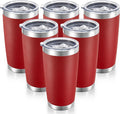 20 oz Tumblers Bulk Stainless Steel Tumbler with Lid Double Wall Vacuum Insulated Coffee Mug 20oz Powder Coated Cup for Hot and Cold Drinks, Red, 6 pack