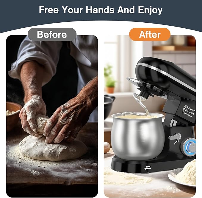6-Speed Electric Stand Mixer with 5.3 Quart Stainless Steel Bowl, Kitchen Mixer Tilt-Head Design – Includes Dough Hook, Whisk & Beater-Great for Baking Bread, Cakes, Cookies