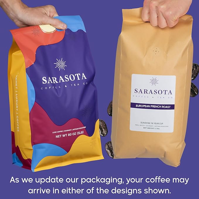 Sarasota Coffee Whole Bean Cubano European French Roast | Dark Roast Gourmet Coffee Beans | Low Acid, Mold Free, Specialty Grade Bulk Coffee Beans | 5lb (80 oz)