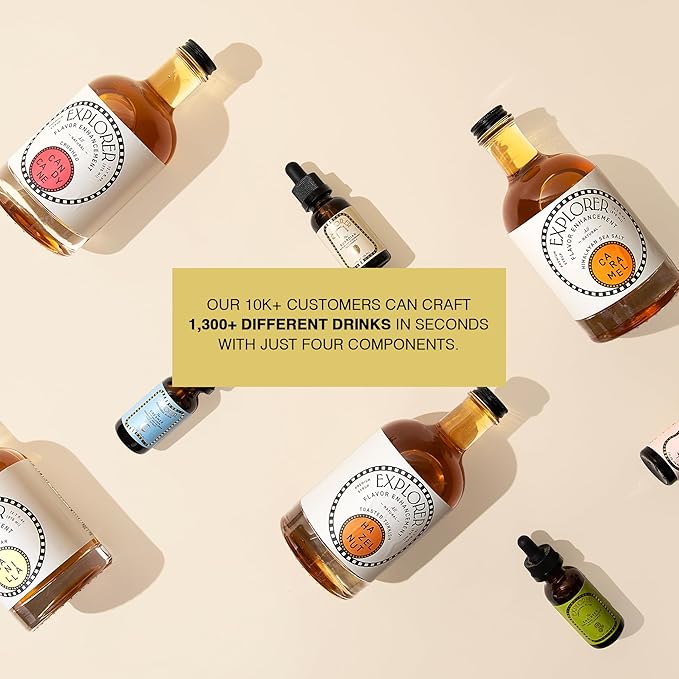 Explorer Vanilla Coffee Syrup Flavor, All Natural Gluten Free Flavoring for Drinks, Lattes, Cocktails & Shakes, 12.7 fl oz